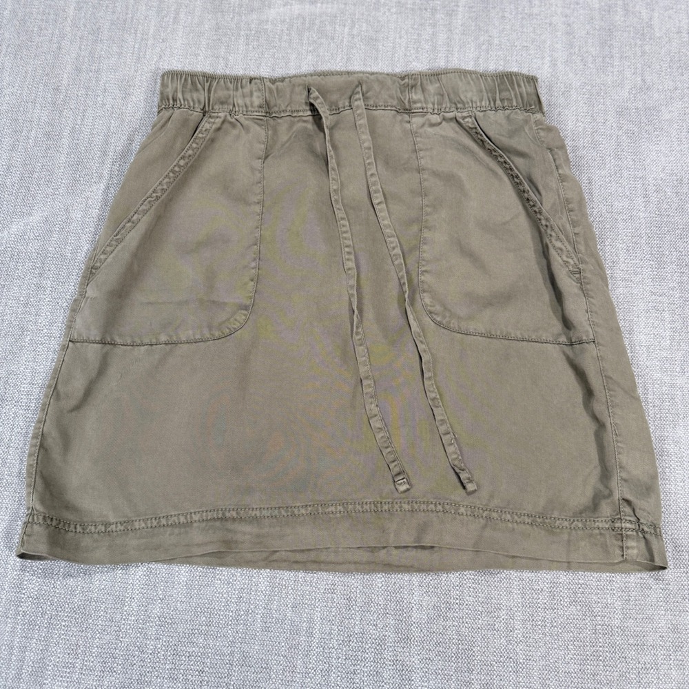 C&C California Olive Green Lyocell Drawstring Mini Skirt Small Q3 02 Pockets
